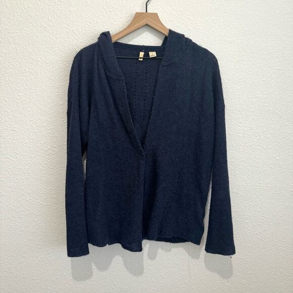 Anthropologie Moth Women's M Hoodie Cardigan Alpaca Wool Blend Blue Minimal Cozy - Picture 1 of 11